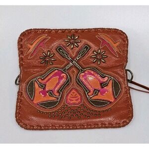 III Parcel Orange Leather Shoulder Bag Guitar Purse Retro 90s Gold Studded *Read